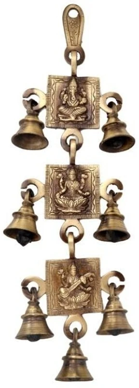 Aakrati Lakshmi, Ganesha and Saraswati wall hanging door bells| Wind Chimes| Brass Decorative Bell(Yellow, Pack of 1)