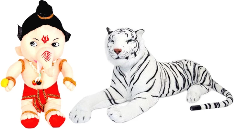 Alexus White Tiger And Bal Ganesh  - 32 cm(Multicolor)