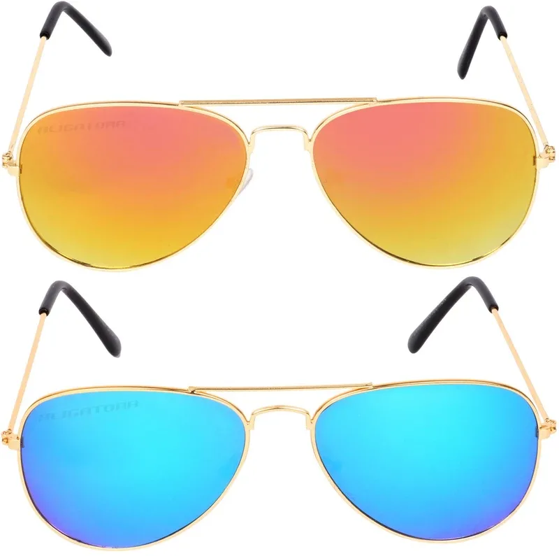 Aligatorr Aviator Sunglasses(For Boys & Girls, Golden, Blue)