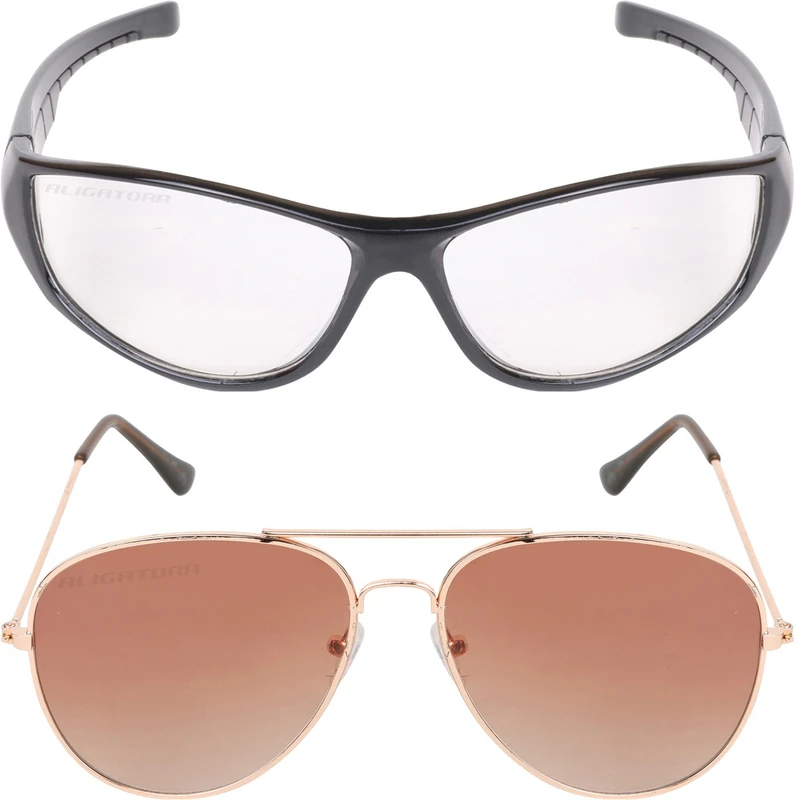 Aligatorr Aviator Sunglasses(For Men & Women, Clear, Brown)