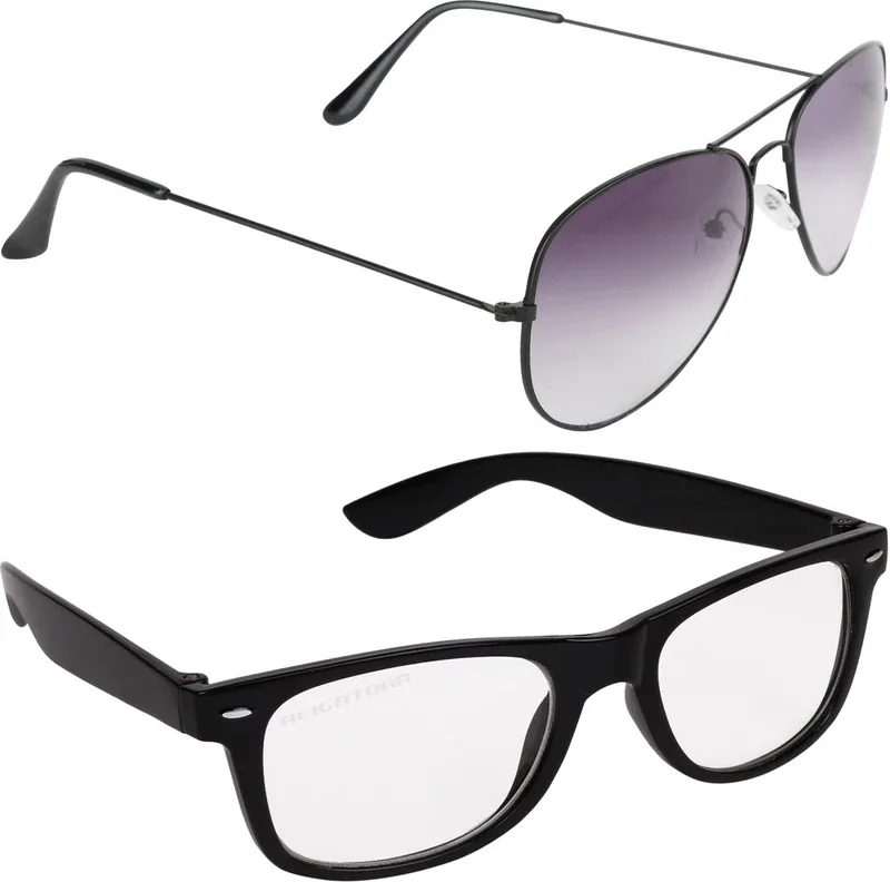 Aligatorr Aviator Sunglasses(For Men & Women, Grey, Clear)