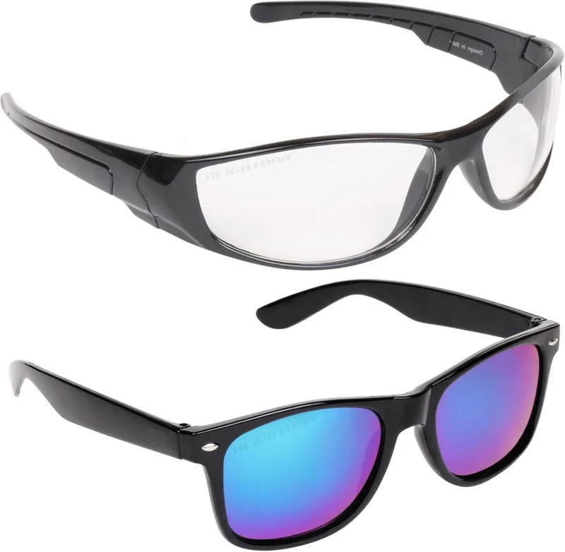 Aligatorr Retro Square Sunglasses(For Boys & Girls, Blue, Clear)