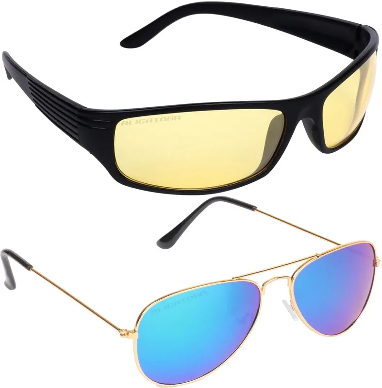 Aligatorr Retro Square Sunglasses(For Boys & Girls, Yellow, Blue)