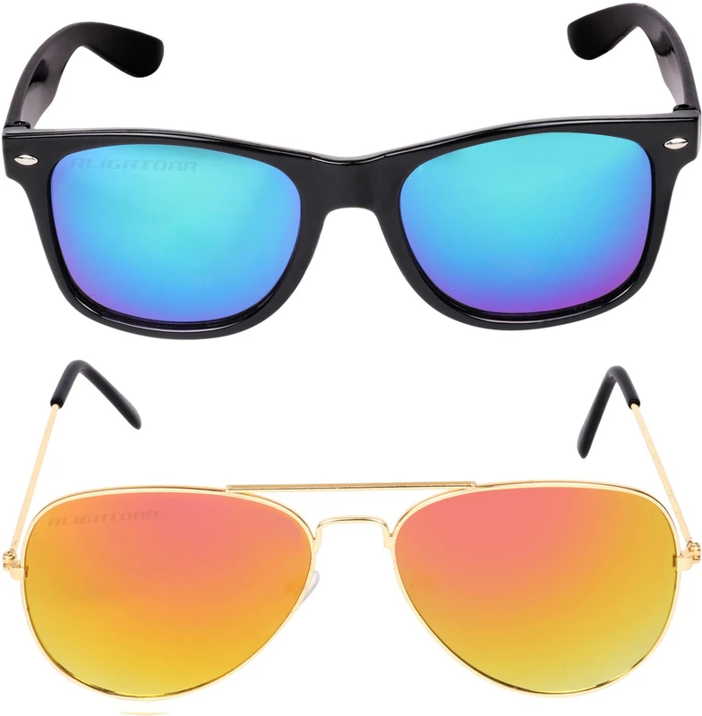 Aligatorr Wayfarer Sunglasses(For Men & Women, Golden, Blue)