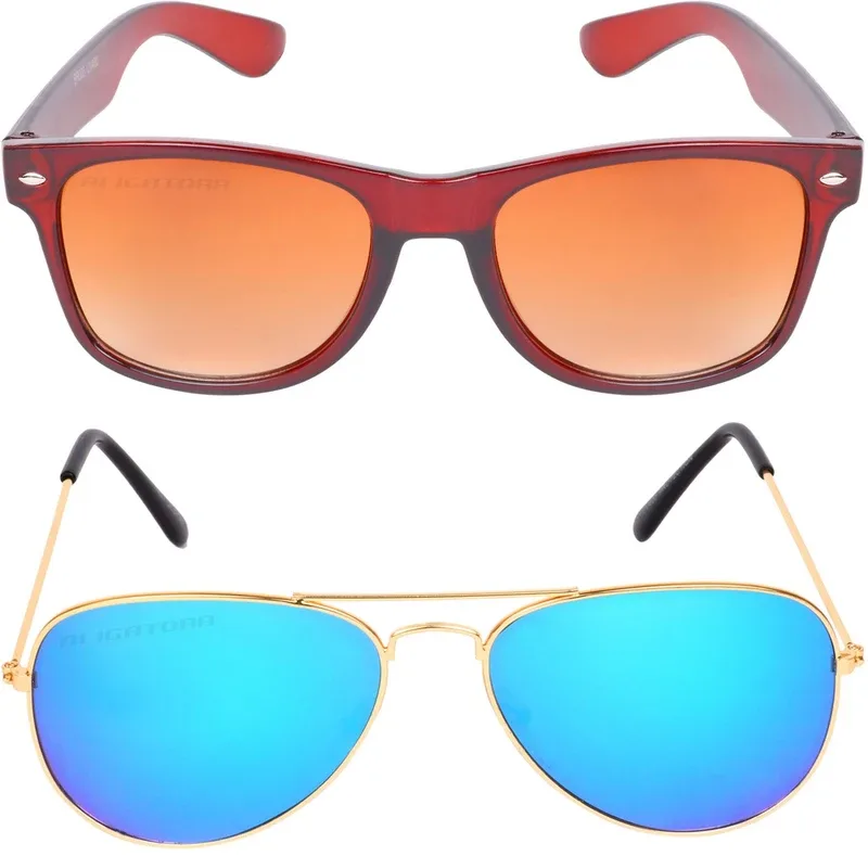 Aligatorr Wayfarer Sunglasses(For Men & Women, Golden, Blue)