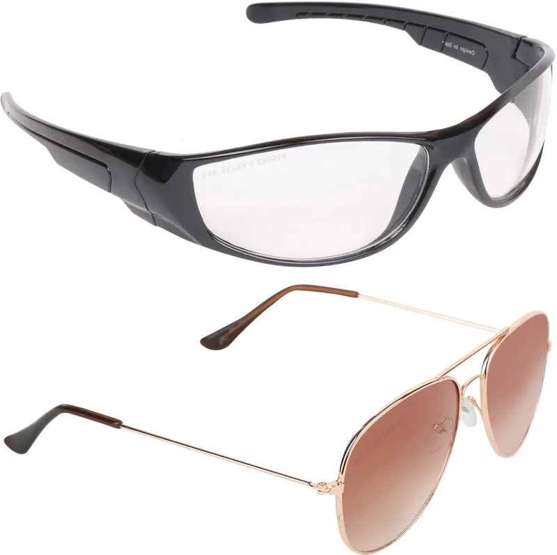 Aligatorr Wrap-around Sunglasses(For Men, Clear, Brown)