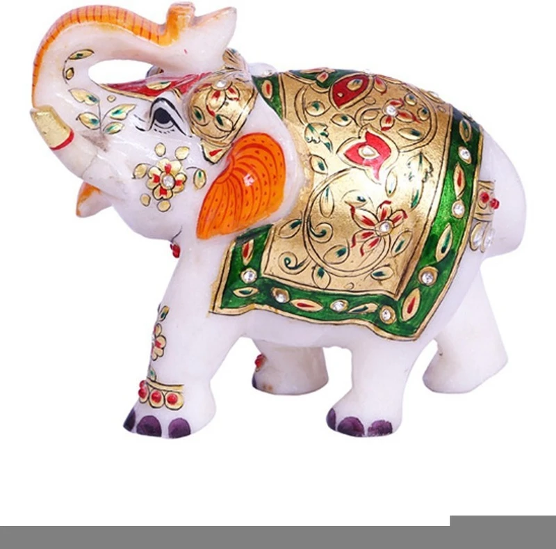 Anshul Fashion Marble Stone Handcrafted Elephant With Meenakari Decorative Showpiece  -  12 cm(Stone, Multicolor)