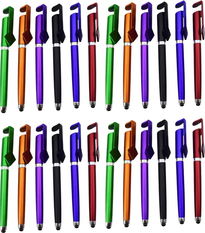 Asera Universal 3 in1 Function Stylus Gel Pen with Mobile Stand Holder, Writing Pen,Screen Wipe for All Android Touchscreen Mobile Phones and Tablets (Set of 24) Stylus(Multicolor)