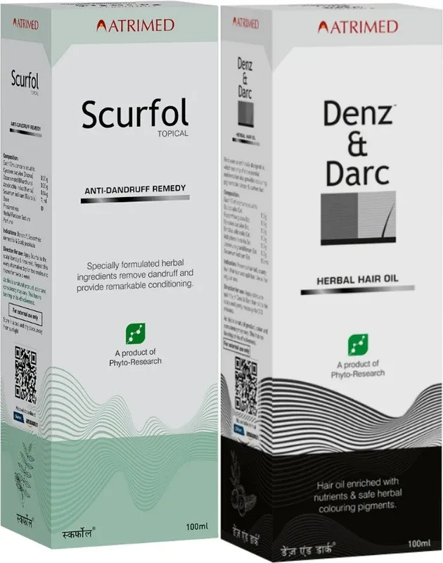 Atrimed Denz & Darc Hair Oil and Scurfol Anti-Dandruff Topical Pack of 2(200 ml)