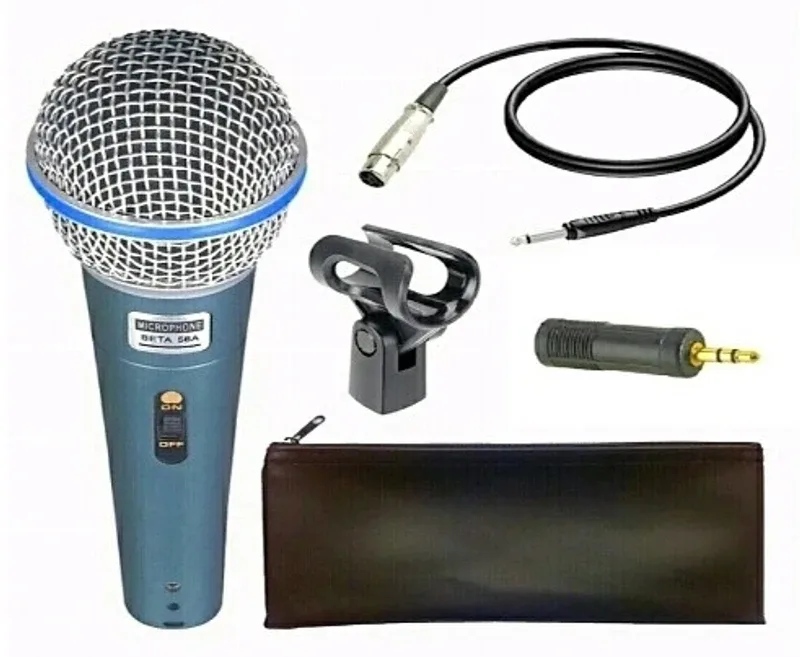 BETA MICROPHONE Beta 58 A Dynamic Microphone Vocal Karaoke Mic 58A Professional Singing Mic Studio Voice Recording Mixer Karaoke Mikrofon Microphone Clip + Black Zipper Pouch + 3.5