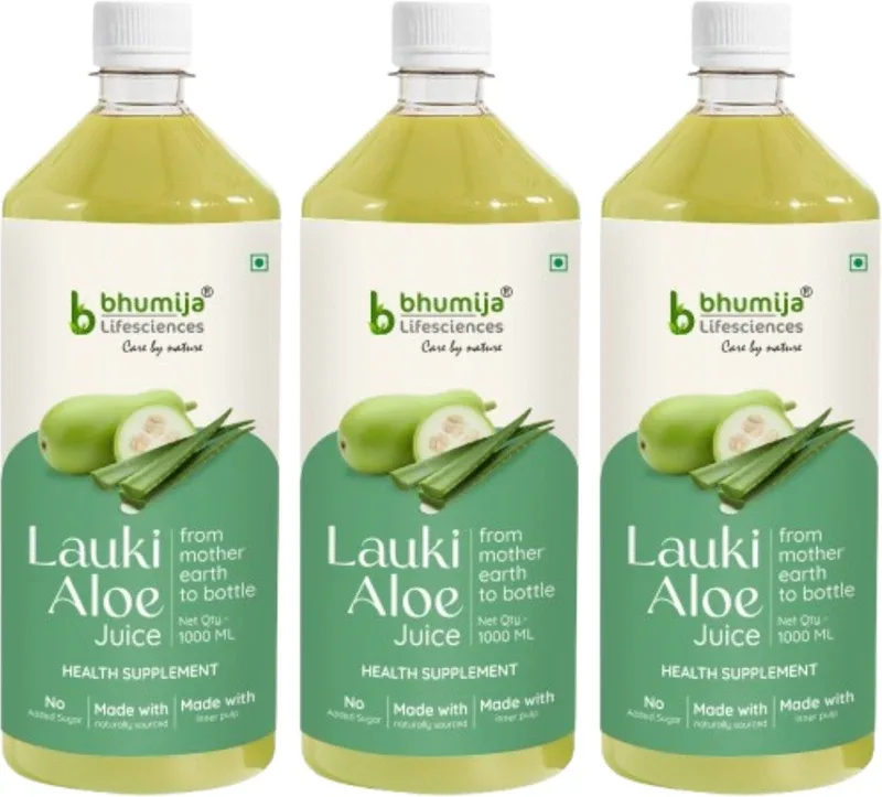 Bhumija Lifesciences Lauki Aloevera Juice Sugar Free Sports Drink(3x1 L, Unflavoured Flavored)