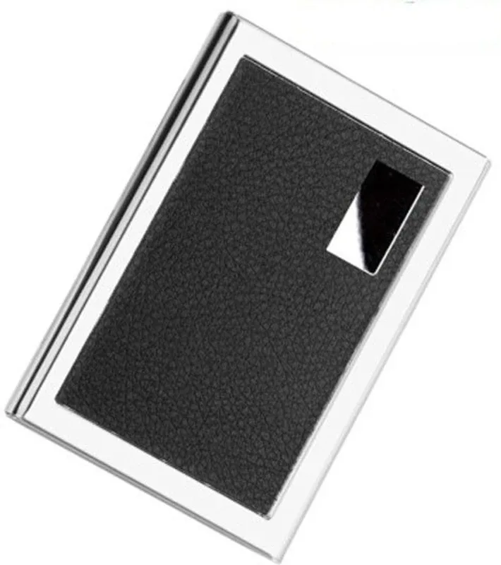 BigBattle24 One Side Leather Steel 6 Card Holder(Set of 1, Silver, Black)