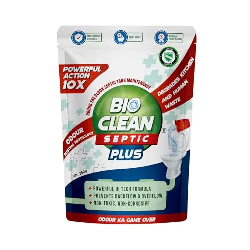 Bioclean Septic Plus - Septic Tank Cleaning Powder 10X Powerful| Degrades Sludge Buildup| Bacteria for Odour Removal| Treatment Powder| Pack of 1 (250gm)