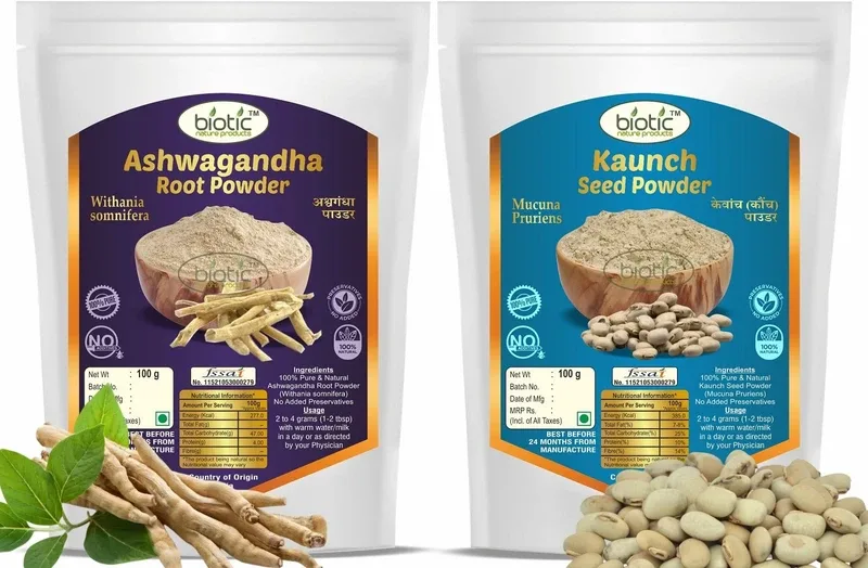 biotic Ashwagandha & Kaunch Seed Powder ( Ashwagandha and Kaunch ) - Combo 100 g Each(200 g)