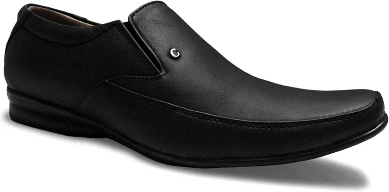 Candle Gold Geniun Slip On Shoes For Men(Black , 7 UK/India)