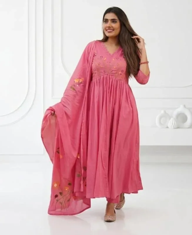 CHECHI Embroidered Kurta, Palazzo & Dupatta Set