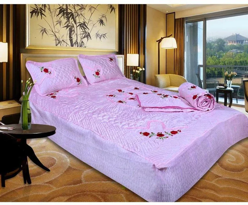 Chelsi Satin Double King Sized Bedding Set(Pink, 1 Ac Comforter, 2 Pillow Cover, 1 Bedsheet)