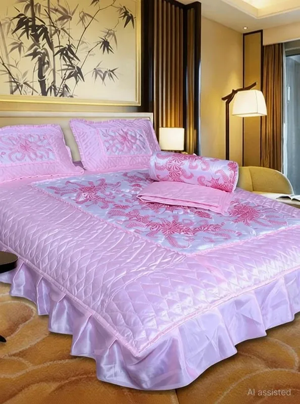 Chelsi Satin Double King Sized Bedding Set(Pink, 1 Ac Comforter, 2 Pillow Cover, 1 Bedsheet)