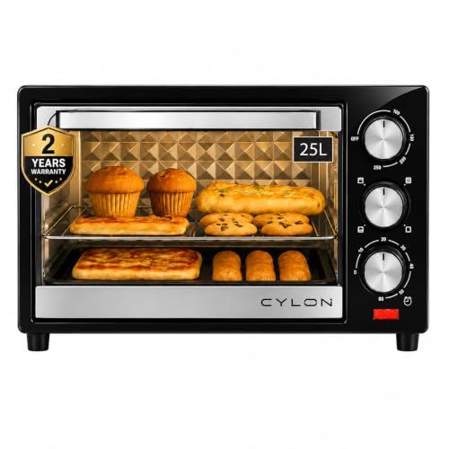 CYLON OvenX Multi-Function 25 Litre OTG for Kitchen | 1300W Oven Toaster Griller with Adjustable Temperature & Timer | Bake, Grill & Toast, Oven for Baking - Silver