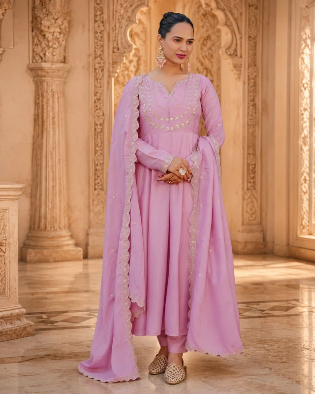 DEVIK FASHION Embroidered Anarkali Kurta, Bottom & Dupatta Set