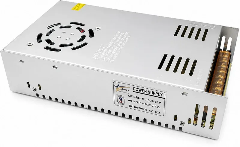 DHRUV-PRO Led Indicator 5 Volt / 60 Amp DC Output Power Supply, Metal Case Type Power LED Driver Power Supply, AC Input 100/240vAC 300 Watts Gaming PSU with 7 SATA Cables(White)