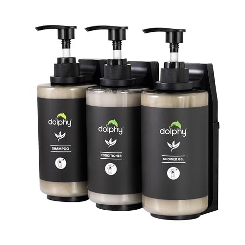 Visit the DOLPHY Store Dolphy Wall Mount & Table Top Liquid Soap Dispenser | for Hand Wash,Shampoo, Conditioner & Shower Gel for Bathroom/Basin/Kitchen Sink - 300 ml (Set of 3)