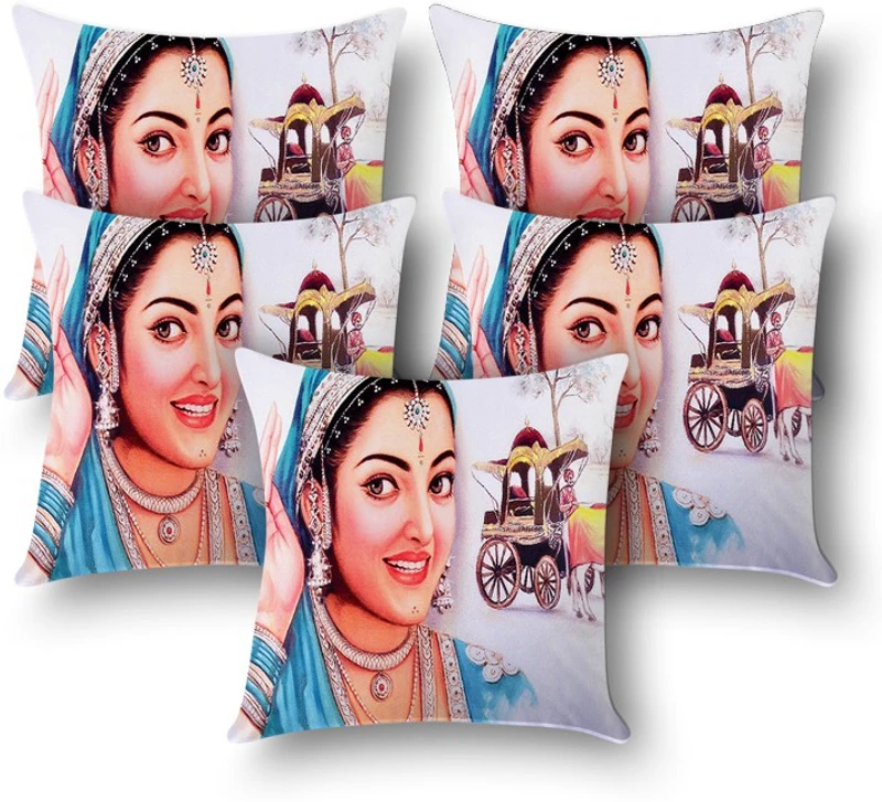 First Row Faux Silk Cushions Cover(40 cm, Pack of 5, Multicolor)