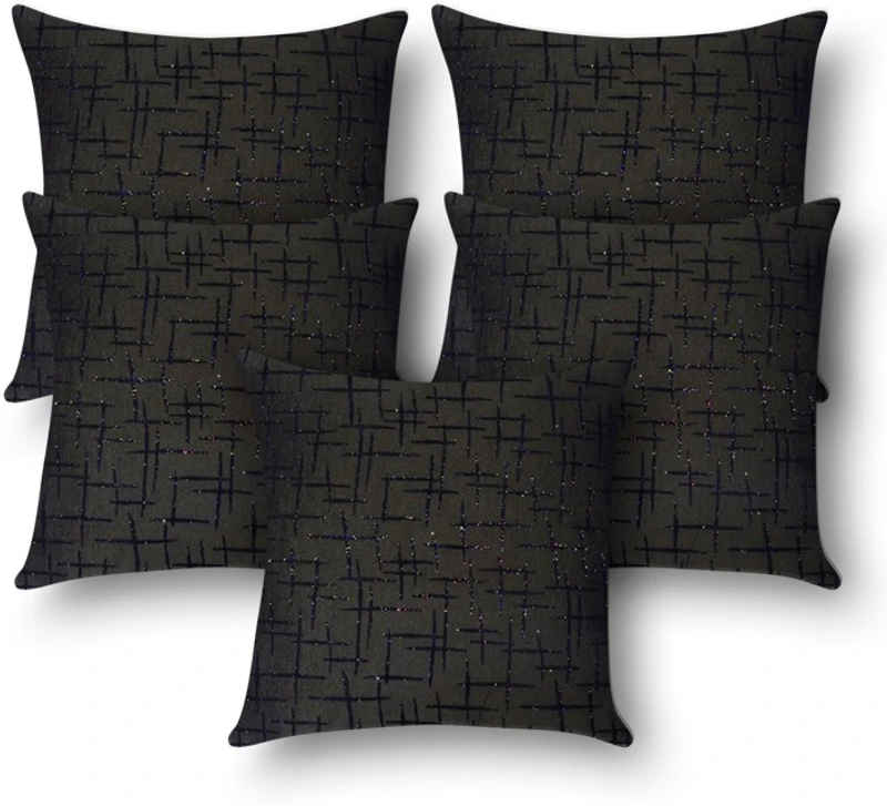 First Row Satin Cushions Cover(40 cm, Pack of 5, Black)
