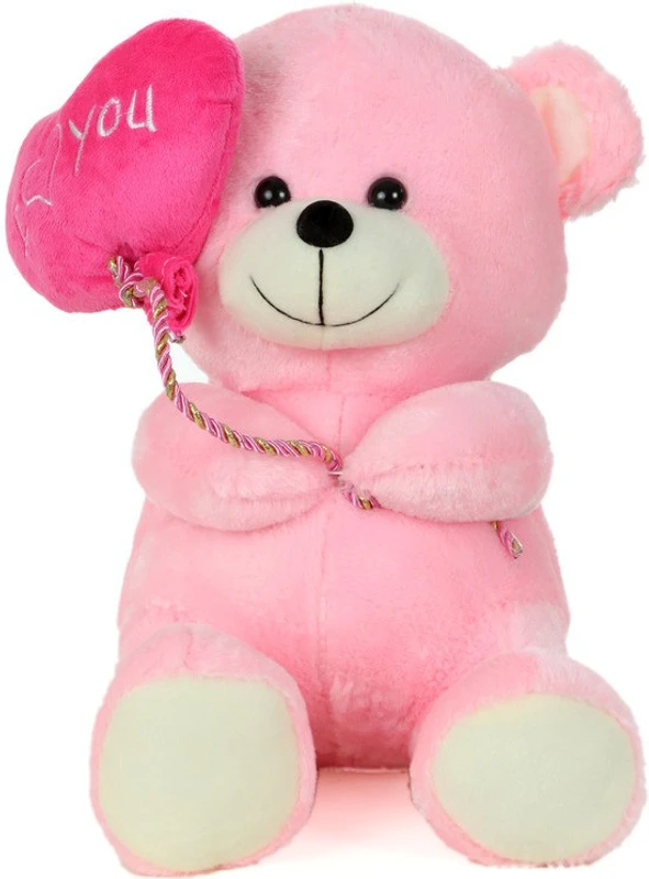Giftwish Soft Stuff Cute Teddy Bear With I Love You Heart Ballon Pink Soft Toy 32cm- H  - 32 cm(Pink)