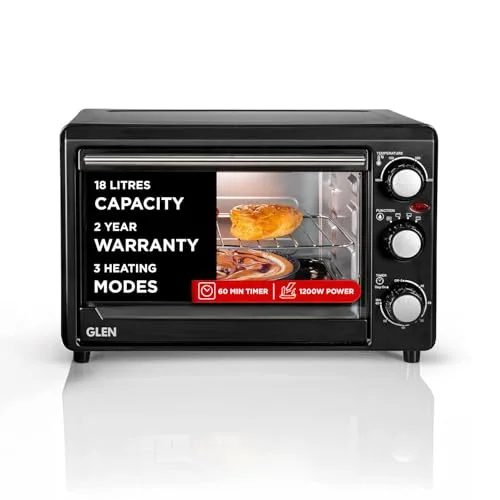 Glen Multi Function OTG for Kitchen, 18 Litre, 1200W, Oven Toaster Griller with 3 Heating Modes, Adjustable Temperature & Timer, Crumbs Tray & Rack, Bake, Grill & Toast, 2-Year War