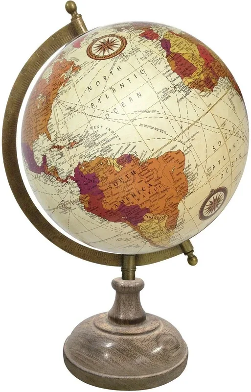 Globeskart Designer Cream Multicolour with Wooden Base and Brass Finish Arc Desk & Table Top Political World Globe(Medium Cream)