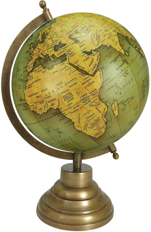 Globeskart Designer Olive Green gold with Antique Brass Finish Stand Desk & Table Top Political World Globe(Medium Olive Green)