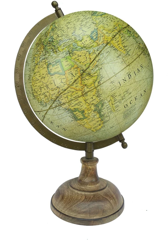 Globeskart Vintage Paris Green with Wooden Base and Brass Finish Arc Desk and Table Top Political World Globe(Medium Paris Green)
