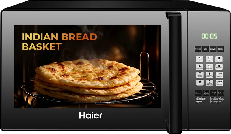Haier 25 L with 305 Auto Cook Menus, 315mm bigger Turntable, Mirror Glass finish, Back convection fan for baking, Paneer/Ghee/Curd making, Bread basket , Stainless Steel Cavity, Combination Cooking,Grilling, Reheating & Defrost , Steam clean, Convection Microwave Oven(HIL2501CBSH, Black)