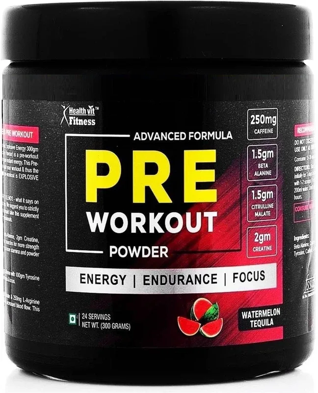 HealthVit Fitness Pre-Workout Explosive Powder (Watermelon Tequila Flavour) Sports Drink(300 g, 20 Flavored)