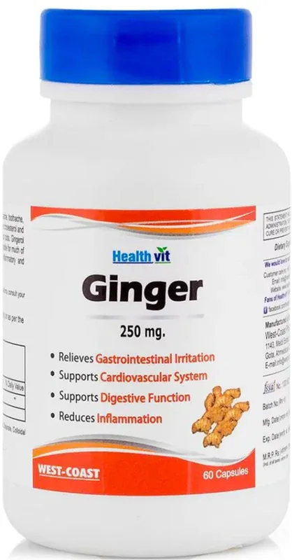 HealthVit Ginger Powder 250 Mg 60 Capsules (Pack Of 2)(60 No)