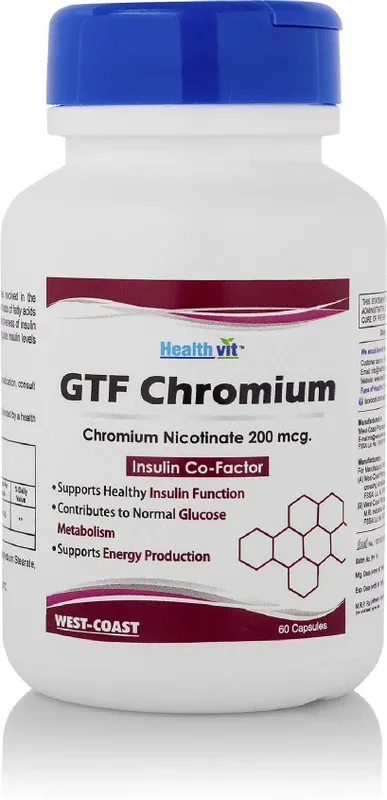 HealthVit GTF Chromium (Chromium Nicotinate) 200mcg 60 Capsules | Maintain Blood Sugar Level(200 mg)