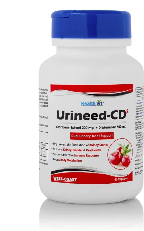 HealthVit Urineed- CD (Cranberry Extract 200 mg + D- Mannose 500 mg), 60 Capsules(60 No)