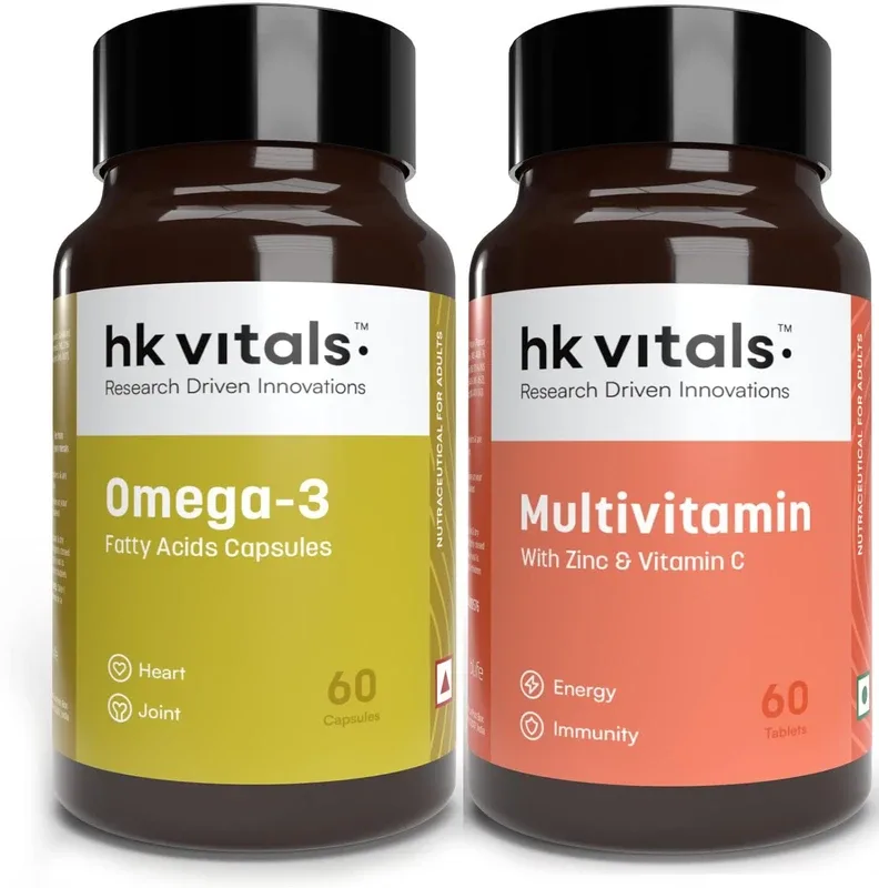 hk vitals Omega 3 + Multivitamin | 1000mg Omega 3 with 180mg EPA and 120mg DHA(2 x 60 Capsules)