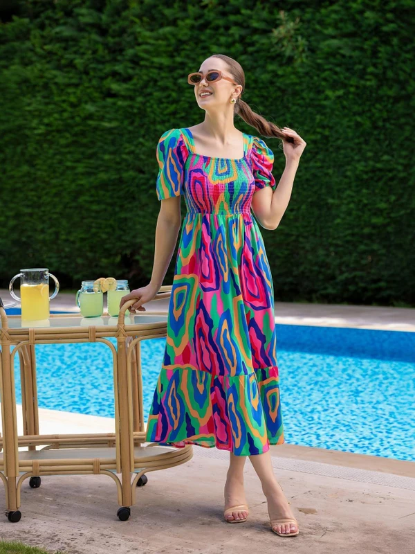 Honky Tonky Women Fit and Flare Multicolor Midi/Calf Length Dress