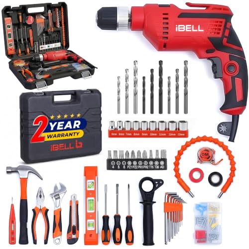 IBELL Professional Tool Kit with Impact Drill TD13-100 | 650W | Copper Armature | 13mm Keyless Auto Chuck | 2800 RPM | 115-Piece Home Essential Tools & Accessories | 24 Months Warranty