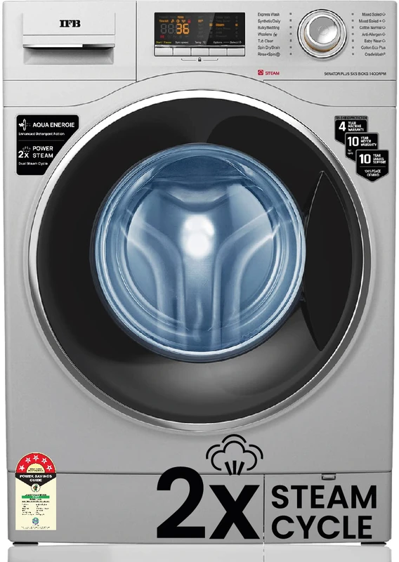 IFB 8 kg Powered by AI, 5 Star,� with 2x Steam Cycle Fully Automatic Front Load Washing Machine with In-built Heater Silver(SENATOR PLUS SXS 8014)