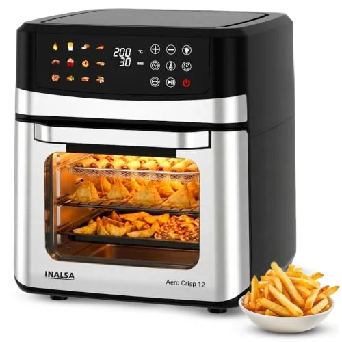 INALSA Air Fryer Oven|12L,1700W|Stainless Steel Body|12-in-1 Functions,Fry,Bake,Grill,Dehydrate&Reheat|12 Preset|Rotisserie&Convection|Dishwasher Safe Accessories|2Yr Warranty,2025