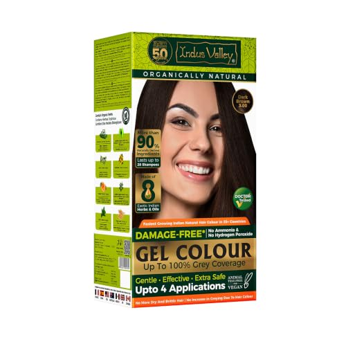 INDUS VALLEY Damage Free Natural Gel Hair Colour for Women Ammonia & PPD Free Organic Hair Colour with 100% Grey Coverage, Long Lasting Conditioning Hair Color Dark Brown 3.00-220 ml