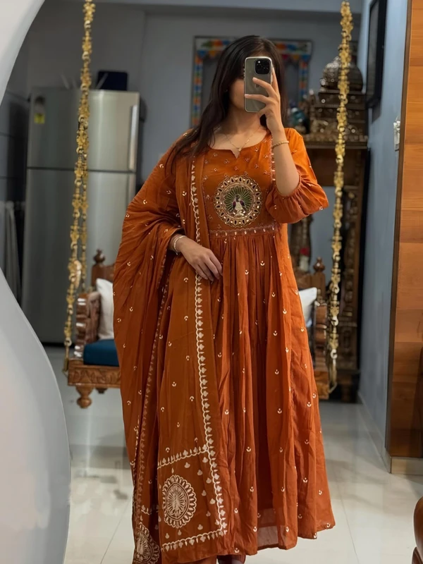 Irtada Printed Anarkali Kurta, Bottom & Dupatta Set
