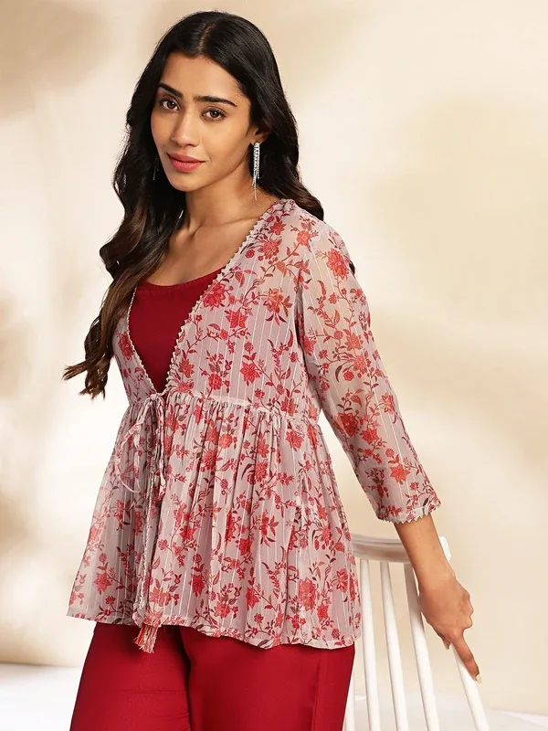 Janasya Women Ethnic Top Pant Ethnic Jacket Set