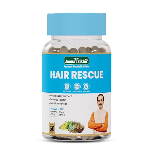Jeena Sikho Ayurveda Hair Rescue Capsules | Ayurvedic Supplement for Men & Women | Supports Hair Health, Scalp Care & Natural Shine | With Amla, Brahmi, Giloy & Bhringraj | 60 Capsules, Pack of 1