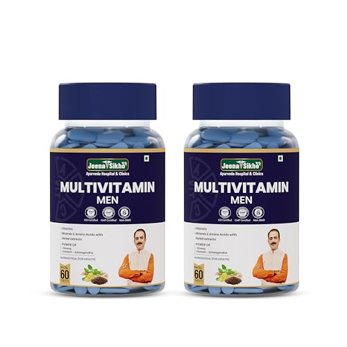 Jeena Sikho Multivitamin Tablets for Men | Daily Nutritional Supplement with Vitamin B12, D2 & K2 | Supports Immunity, Bone Health & Energy | With Ashwagandha & Ginseng | 60 Tablets,Pack of 2