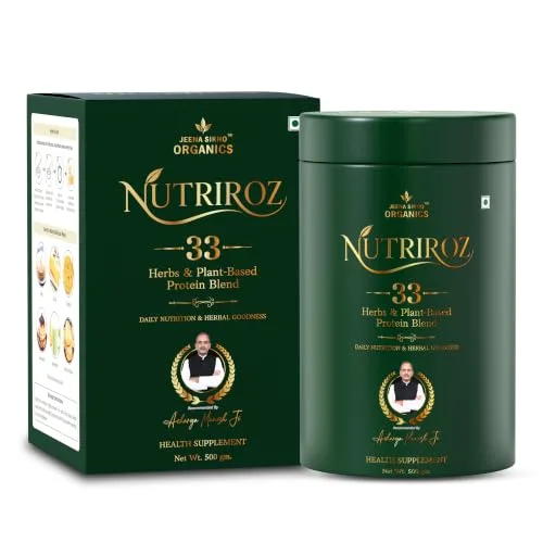 Jeena Sikho Organics Nutriroz | 33 Herbs & Plant-Based Protein Blend | Fiber & Herbal Goodness To Food | 33-Ingredient Nutritional Blend, 500 gm