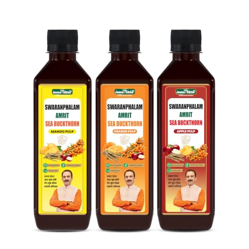 Jeena Sikho Swaranfalam Amrit Sea Buckthorn Pulp/Juice Combo | Mango, Orange & Apple Flavours | With Ashwagandha | Herbal Beverage | 500 ml Each